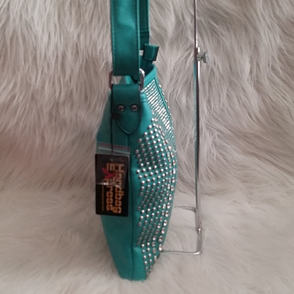 BRILLIANT TURQUOISE RHINESTONE CROSSBODY SLING - Picture 6 of 7